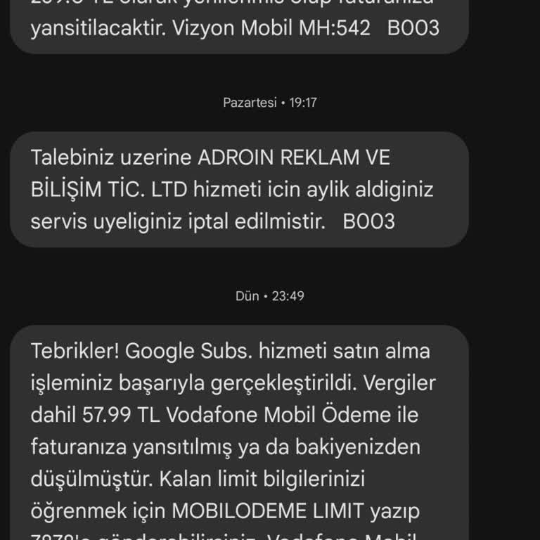 Vodafone Beklenmedik Google Subs Hizmeti Ücreti