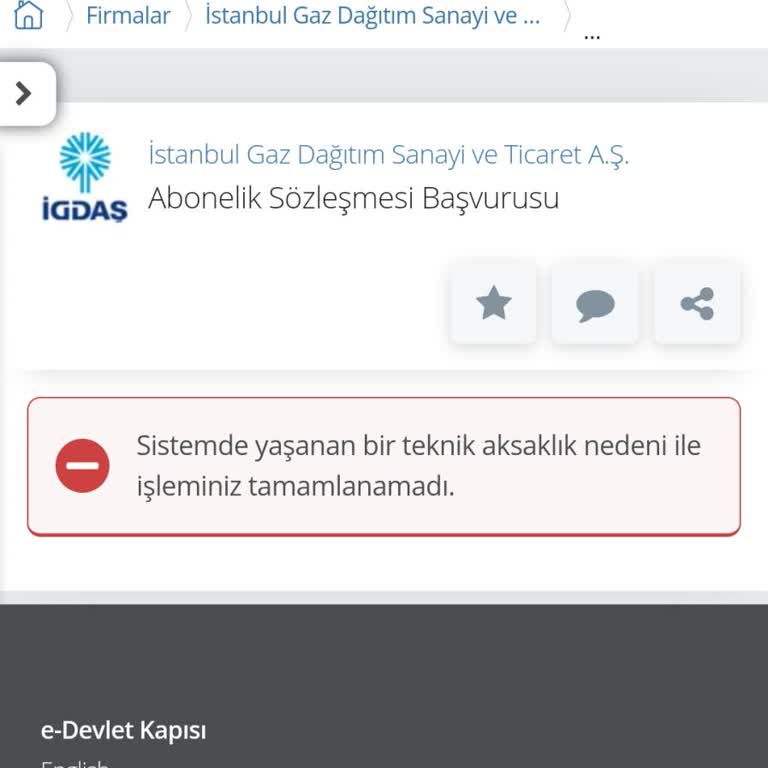İGDAŞ Sistemsel Hata Teknik Nedeniyle