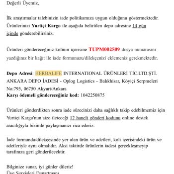 Herbalife Ürün İadesinde Yaşanan Gecikme