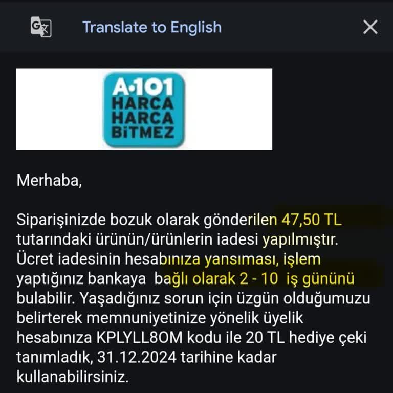 Bir Aydır A101'den Para İadesi Bekliyorum