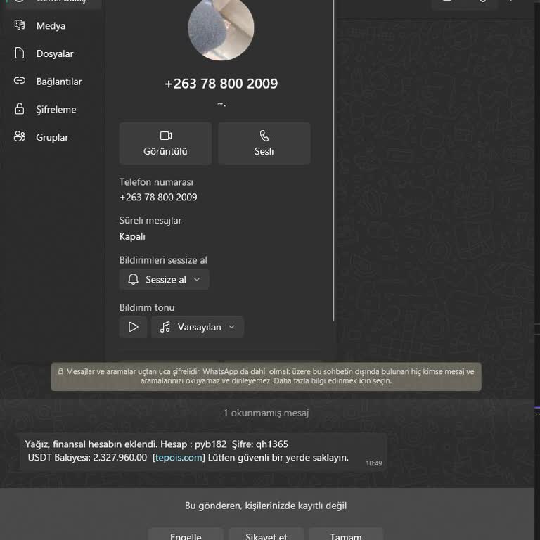 WhatsApp Finansal Hesabın Eklendi Mesajı