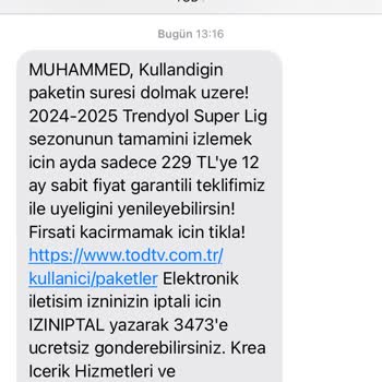 Tod TV Paket Yenilemek İçin SMS Gönderiyor Fakat Yenileme Yapılmıyor.