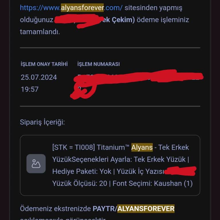 Alyansforever Sipariş Kargoya Verilmedi