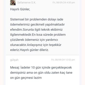Sefamerve İade İşleminin Gecikmesi Ve Müşteri Hizmetleri Sorunları