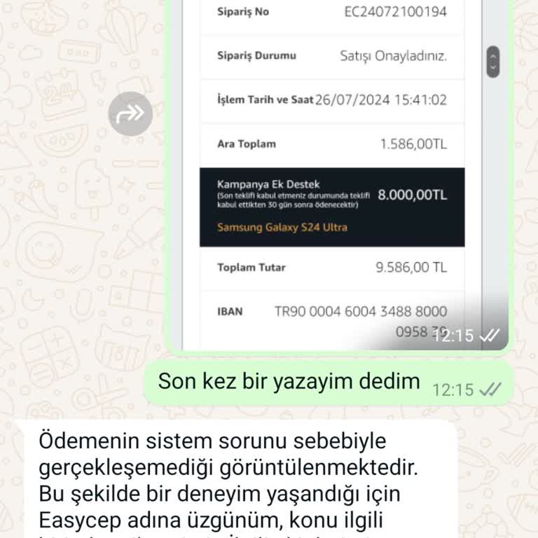EasyCep Takas İşleminde Yaşanan Ödeme Sorunu