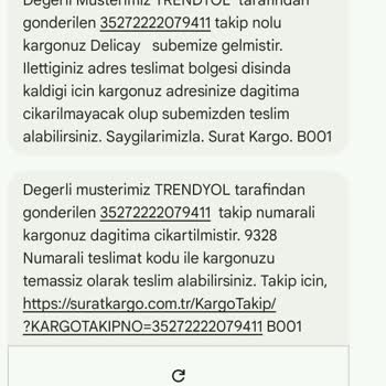 Sürat Kargo Adrese Teslimat Yapılmıyor