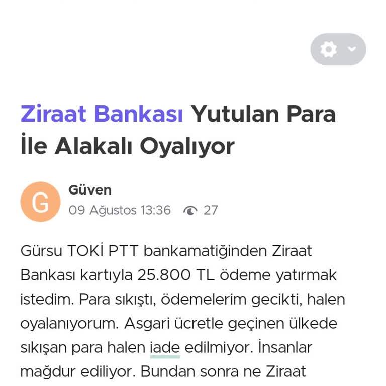 Ziraat Bankası Sıkışan Paranın İadesini Yapmıyor