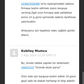 Vivense Ürün İadesi Gerçekleşmedi