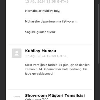 Vivense Ürün İadesi Gerçekleşmedi