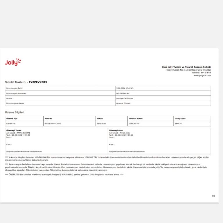 Jolly Tur İle Rezervasyon Mağduriyeti