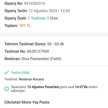 Diva Pastaneleri Geç Teslimat Ve Kalitesiz Ürünler