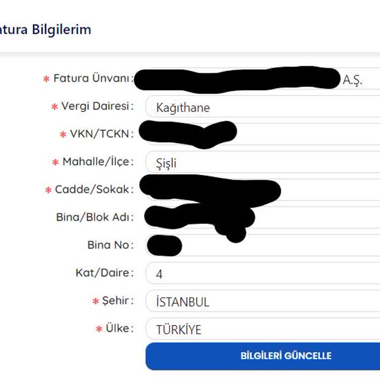 Tem Kurye Şirket Fatura Bilgileri Olmasına Rağmen Şahsa Fatura Edilmiş.