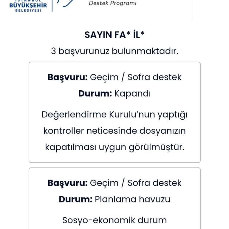 İBB - İstanbul Büyükşehir Belediyesi Sosyal Yardım Planlama Havuzu