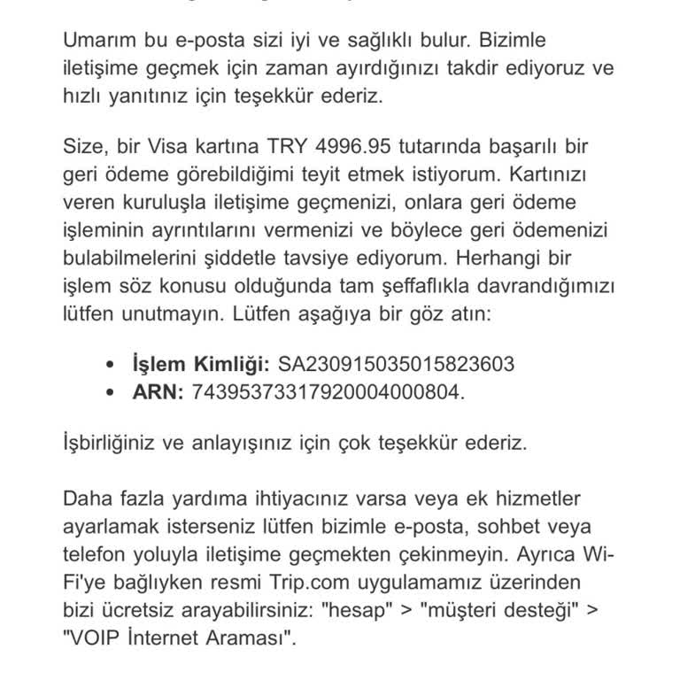 Yapı Kredi Bankası ARN Kodlu İademi Yapmıyor