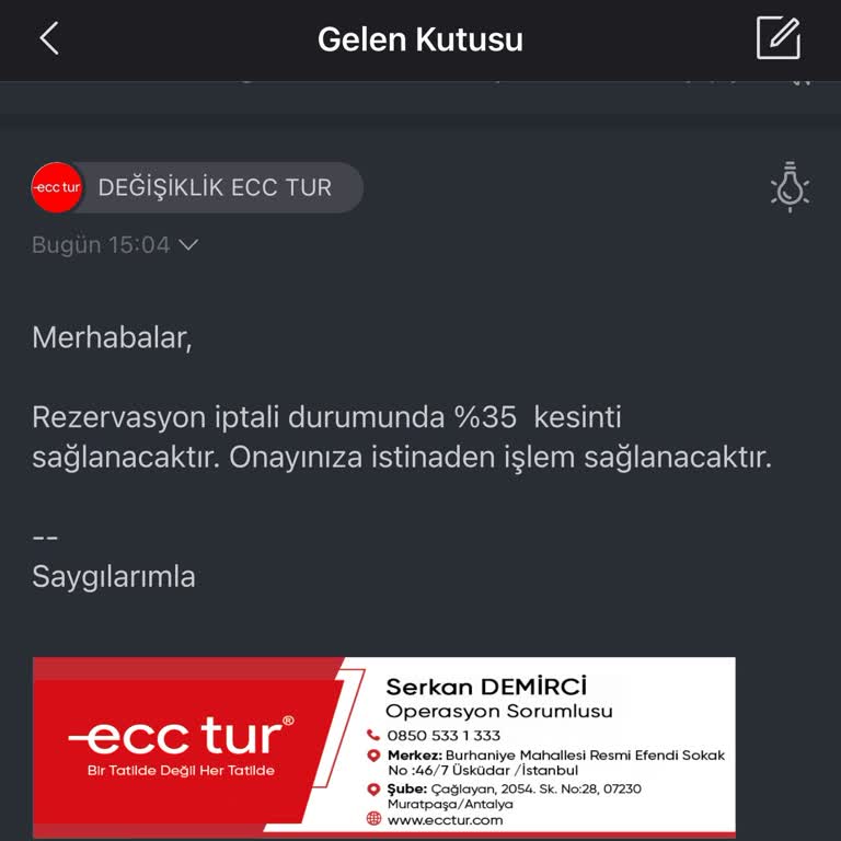 Ecc Tur Rezervasyon İptalinde Yüksek Kesinti Ücreti