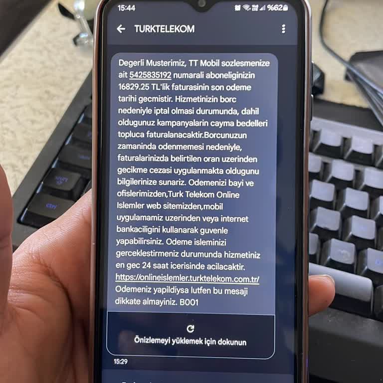 Türk Telekom Yanlış Fatura Mesajı Hakkında Bilgilendirme Talebi