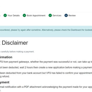 VFS Global Belçika Randevu Aşamasında Hata