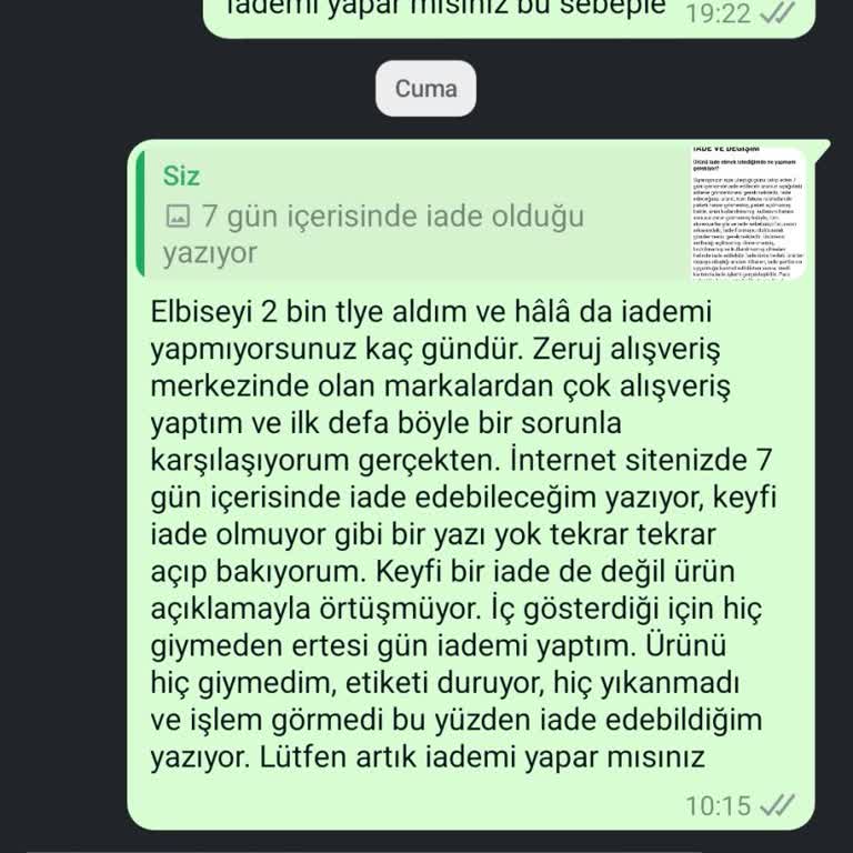 Ozsarıcam 7 Gün İçinde İade Olduğunu Yazmalarına Rağmen İade Yapmıyor