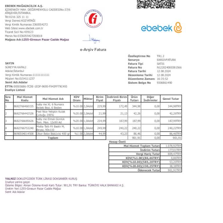 ebebek Yanlış Fatura Kesimi