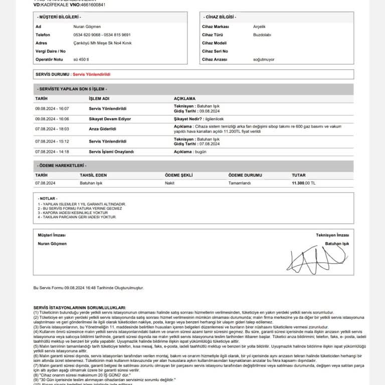 Arçelik Servisi Buzdolabı Tamirinde Fazla Ücret Talebi ve Yanıltma