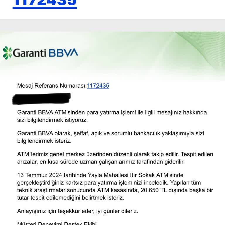 Garanti BBVA Bankası ATM Sine Sıkışan 11.350 TL Paramı İade Etmiyor.