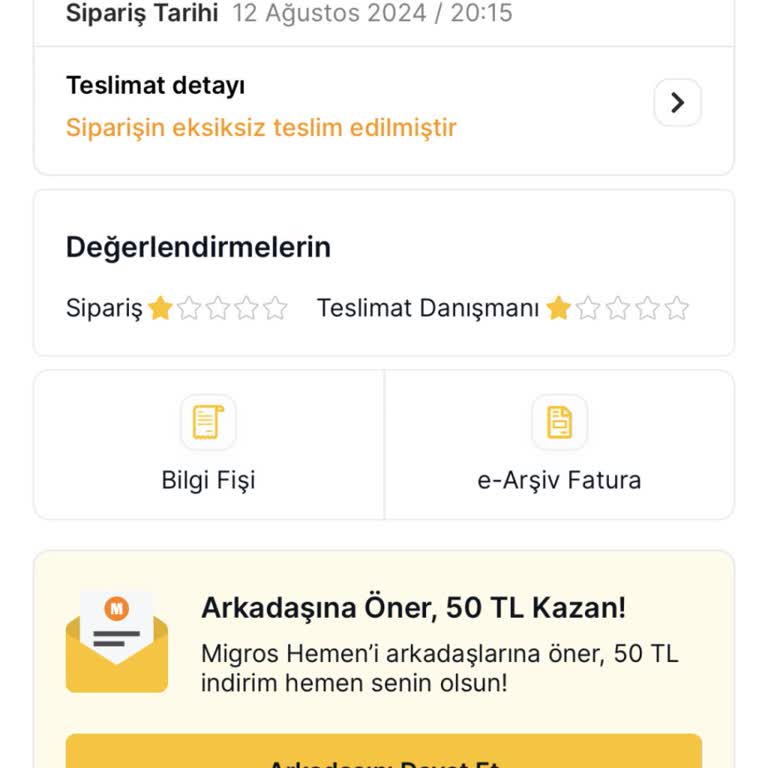 Migros Hemen Trabzon Yalıncak Eksik Sipariş
