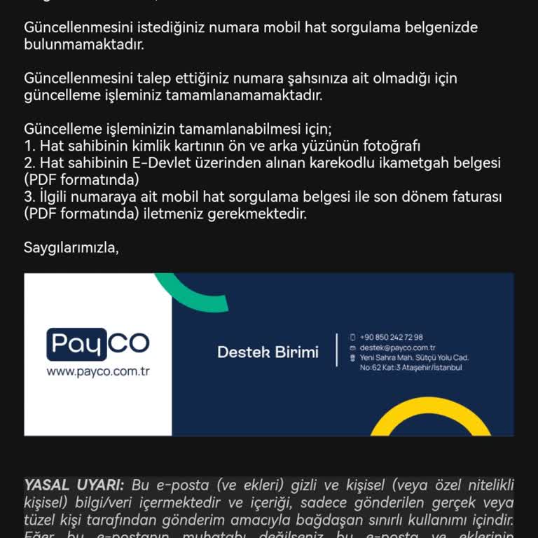 Payco Numara Değişikliği Yapmıyor