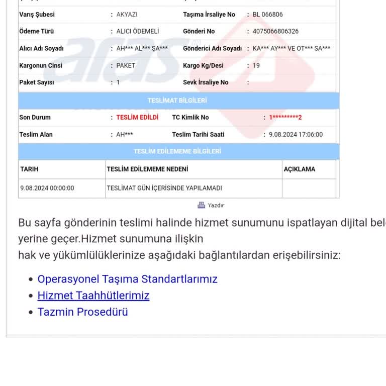 Aras Kargo Kargo Teslim Edildi Diyor