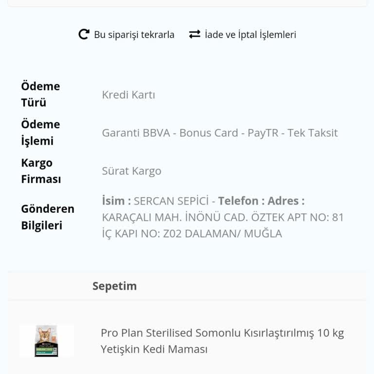 SecoVet Pro Plan Kedi Maması Kargolandı Yazıyor Fakat Ortada Kargo Yok