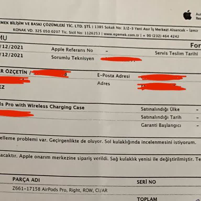 Egemek Bilişim Airpods Pro Tamir Olamadı, Garanti Süresi Bitti