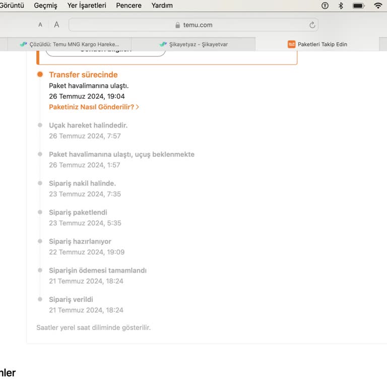 Temu Sipariş Hareket Etmiyor