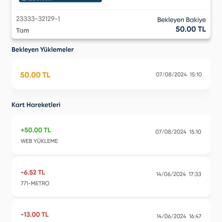 İzmirim Kart Bekleyen Bakiye