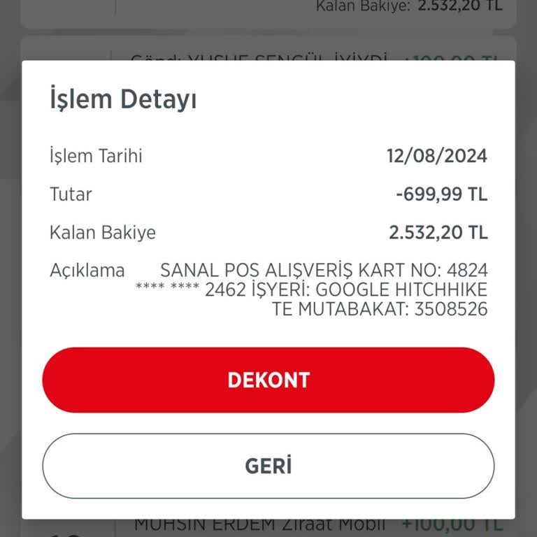 Google Pay Hesabımdan İzinsiz İşlem Yapılmıştır