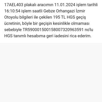 HGS Usulsüz Otoyol Ücreti Alındı
