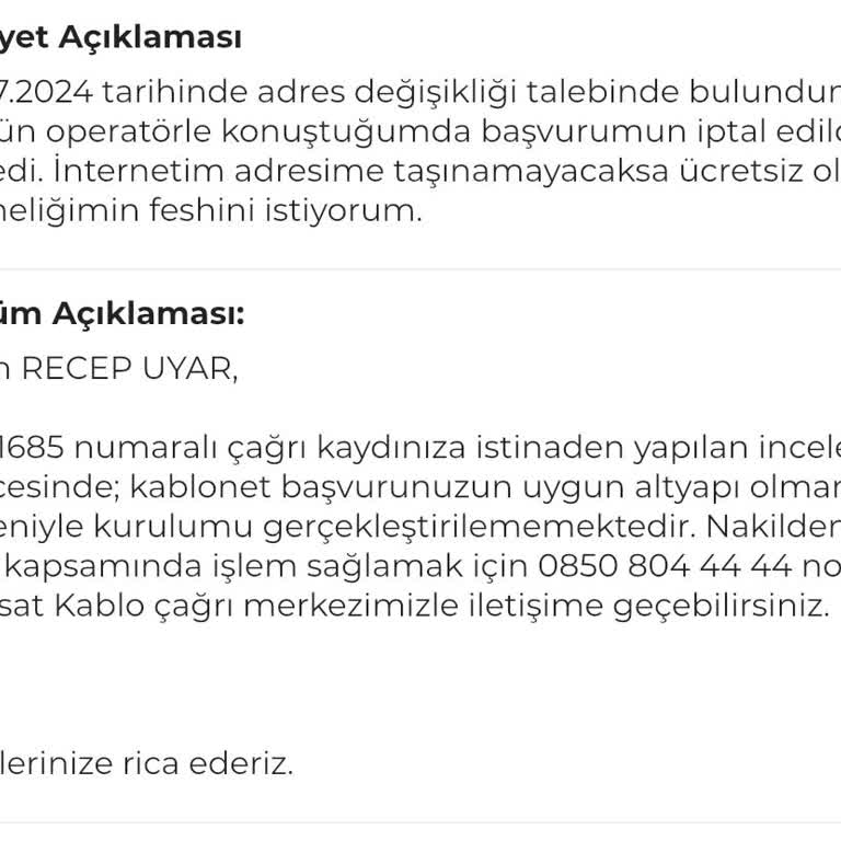 Kablo Net Nakil Ve Fesih İşlemleri