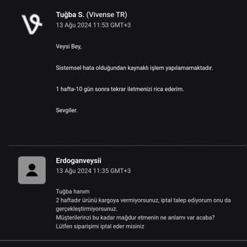 Vivense Siparişlerimi Göndermiyor Ve Para İadesi Yapmıyor.