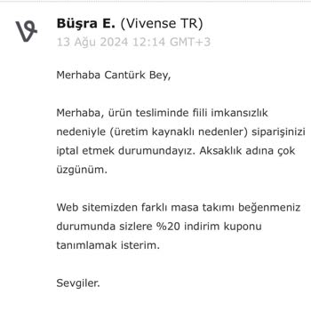 Vivense Siparişinin Asla Gönderilmemesi