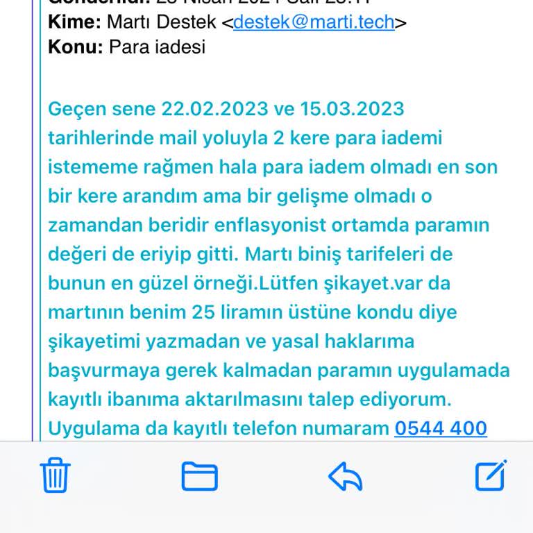 Martının Kullanmadığım Bakiyemi İade İstememe Rağmen İade Etmemesi