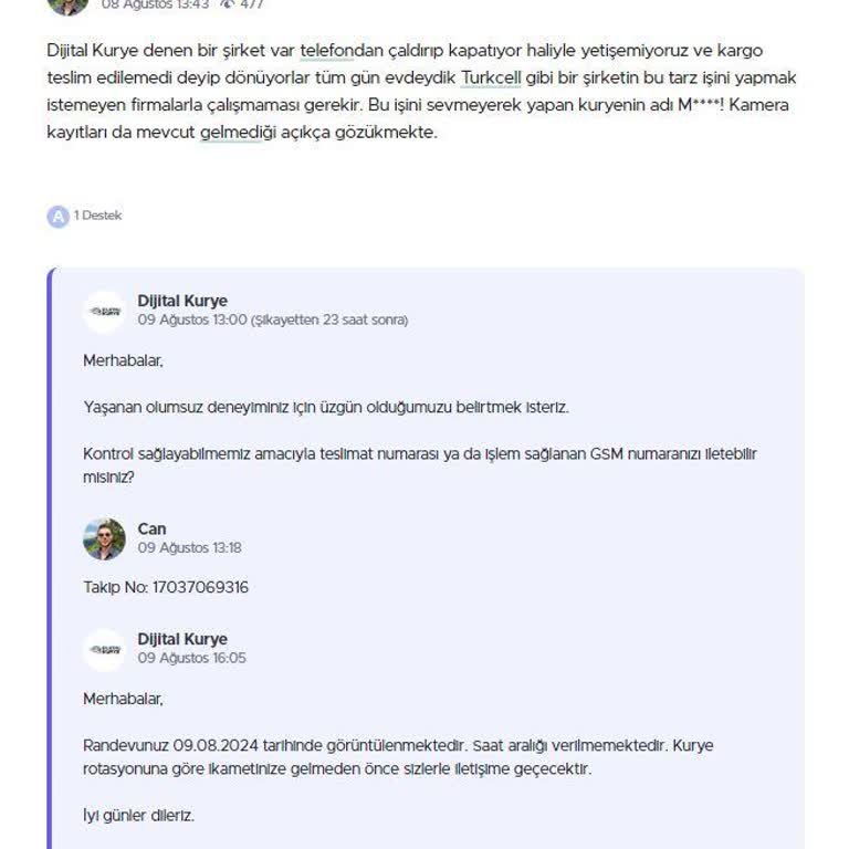 Turkcell Dijital Kurye ile Yaşanan Teslimat Sorunu