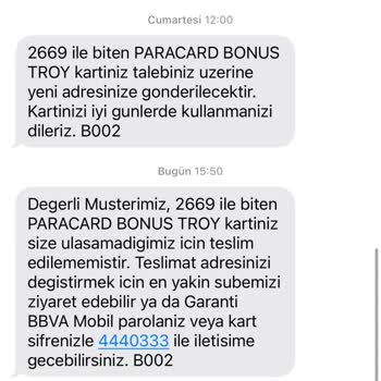 Garanti BBVA Garanti Paracard'ım Gelemiyor Sürekli Size Ulaşamadık Mesajı Geliyor.