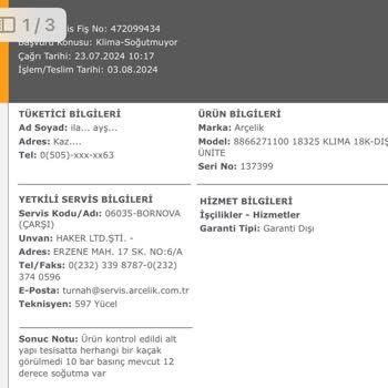 Arçelik Klima Soğutmuyor ve Servis Sorunları