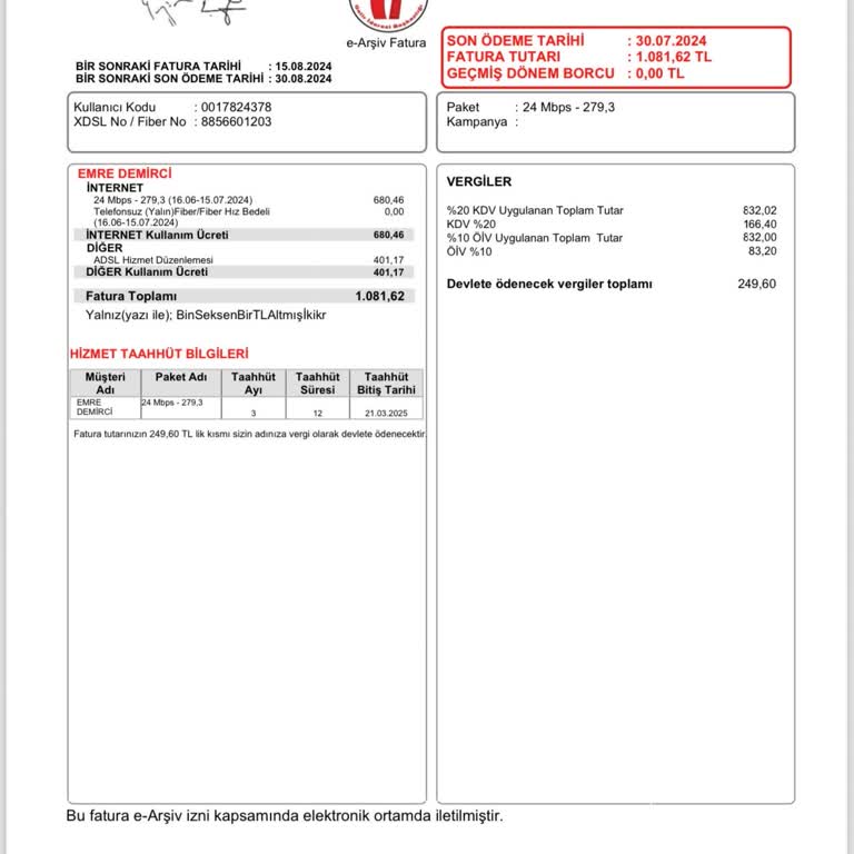 Vodafone İnternet Faturasını Yanlış Yansıtmasına Rağmen Düzeltmiyor.