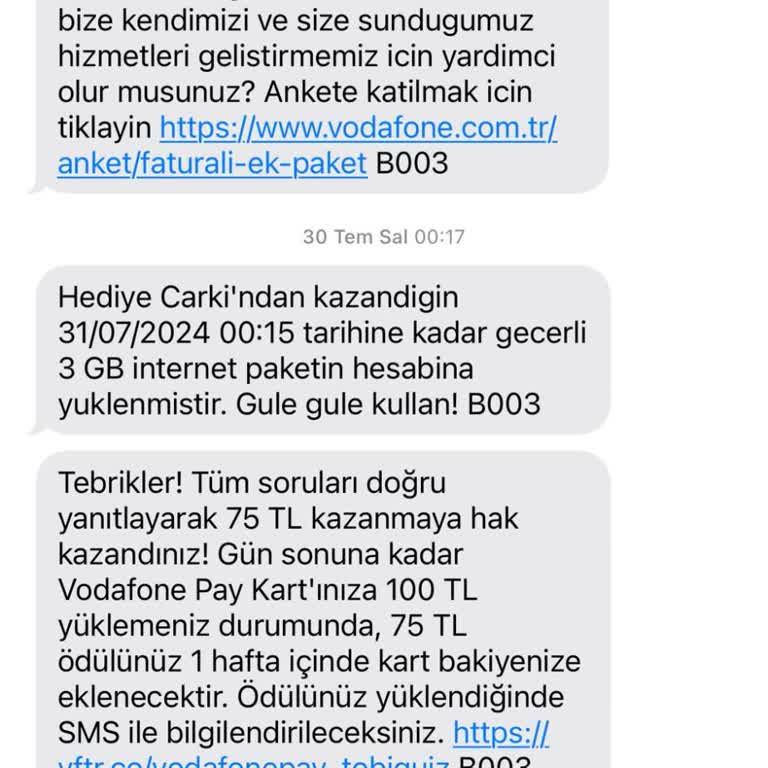 Vodafone Pay 75 TL Ödül Yatmadı