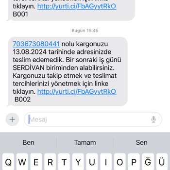 Yurtiçi Kargo Serdivan Şubesi Kargo Teslimat Sorunu