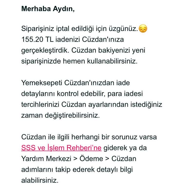 Yemek Sepeti'nde İptal Edilen Sipariş Ve İade Sorunu