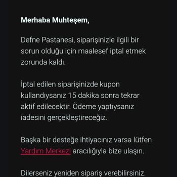Yemeksepeti Pastanede Yaşanan Hizmet Sorunları