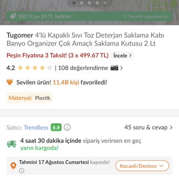 Trendyol'dan Aldığım 4'lü Deterjanlık Satıcısı Trendless Fahiş Fiyat