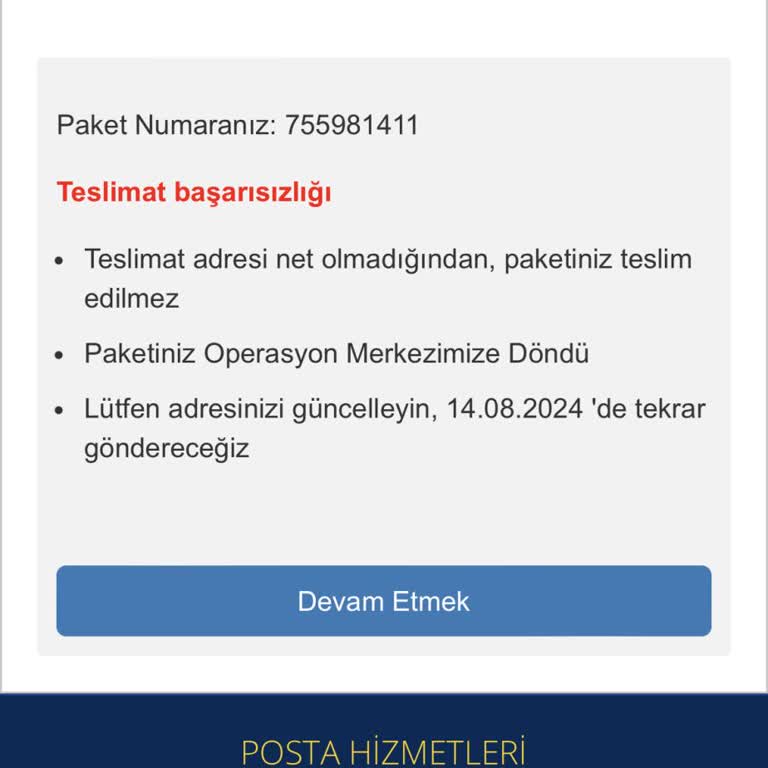 E-ticaret Marka Taklidiyle Dolandırıcılık Bilinmeyen Numaradan Gelen Şüpheli Kargo Mesajı