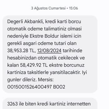 Akbank Ekstre Böldür İşlemini Yapmama Rağmen İşleme Alınmamıştır