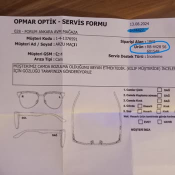 Opmar Optik'ten Alınan Rayban Gözlüklerde Yaşanan Sorunlar